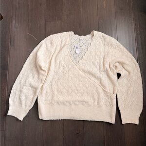 Old Navy Cream V-Neck Faux Wrap Sweater